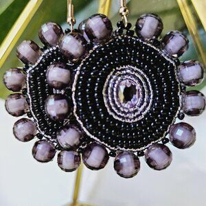 2/$27 | Purple + Black Beaded Bohemian Indigenous Native Hoop Earrings